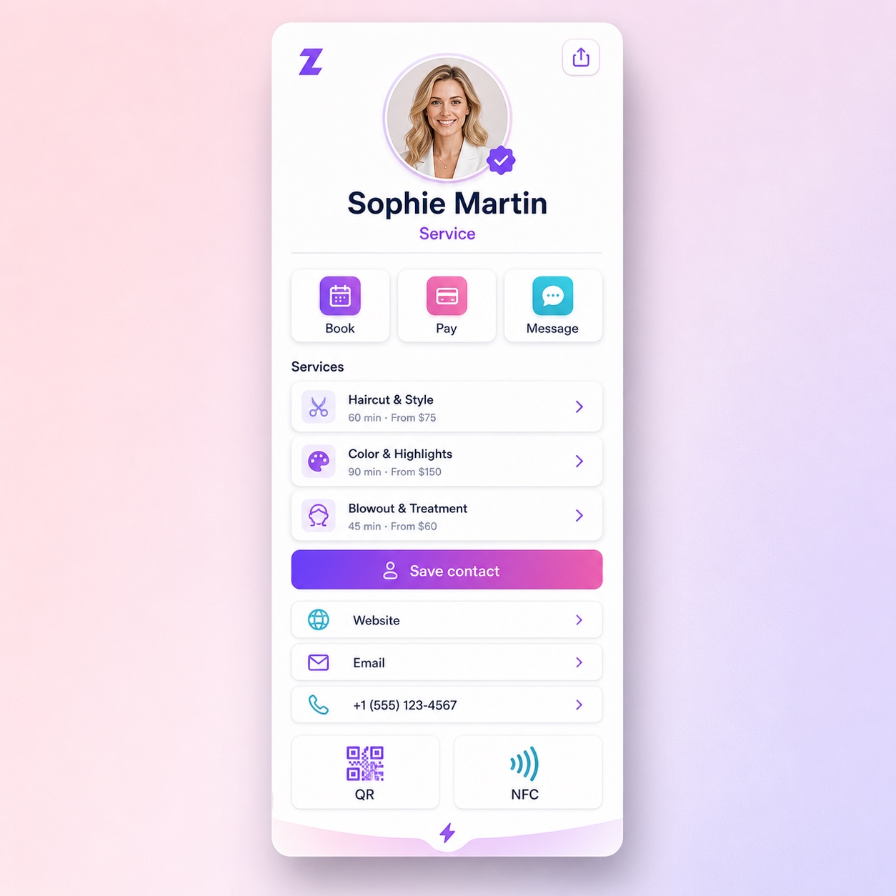 Service vCard preview
