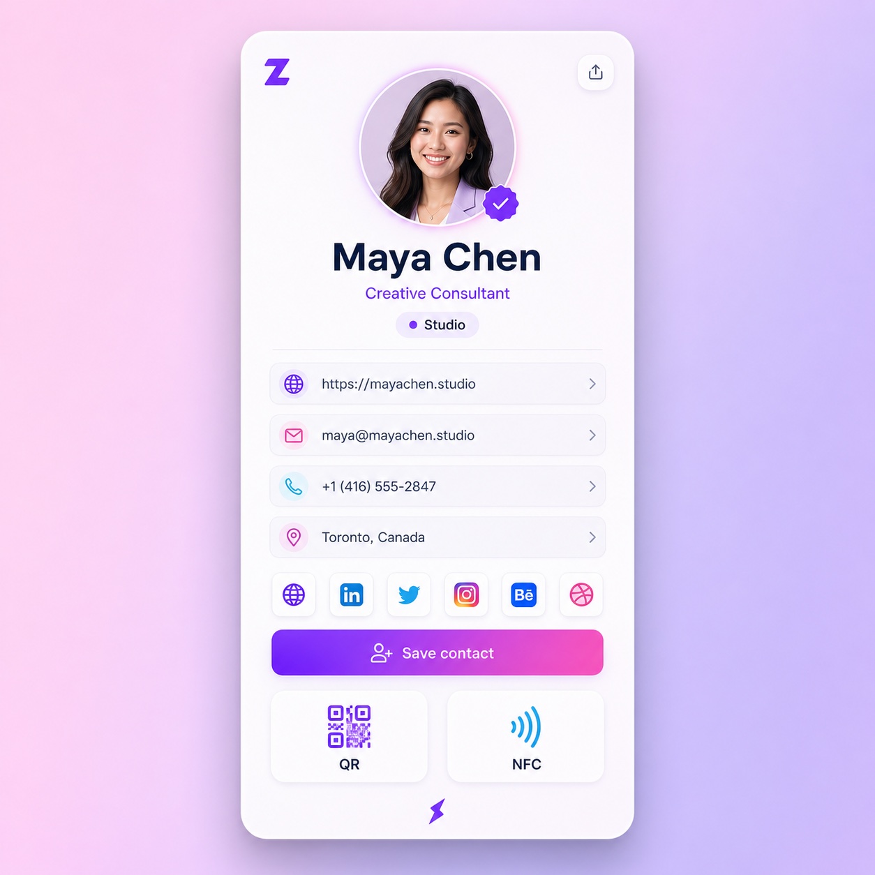 Studio vCard preview