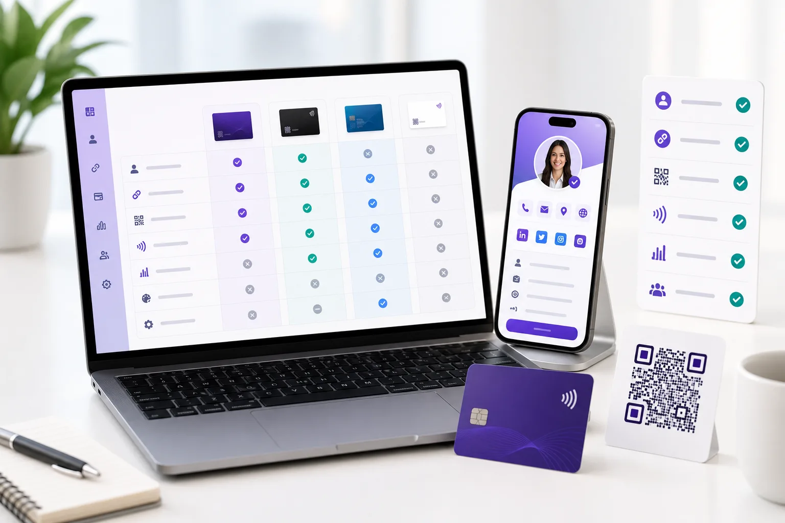 Comparison dashboard for digital business card tools and sharing options