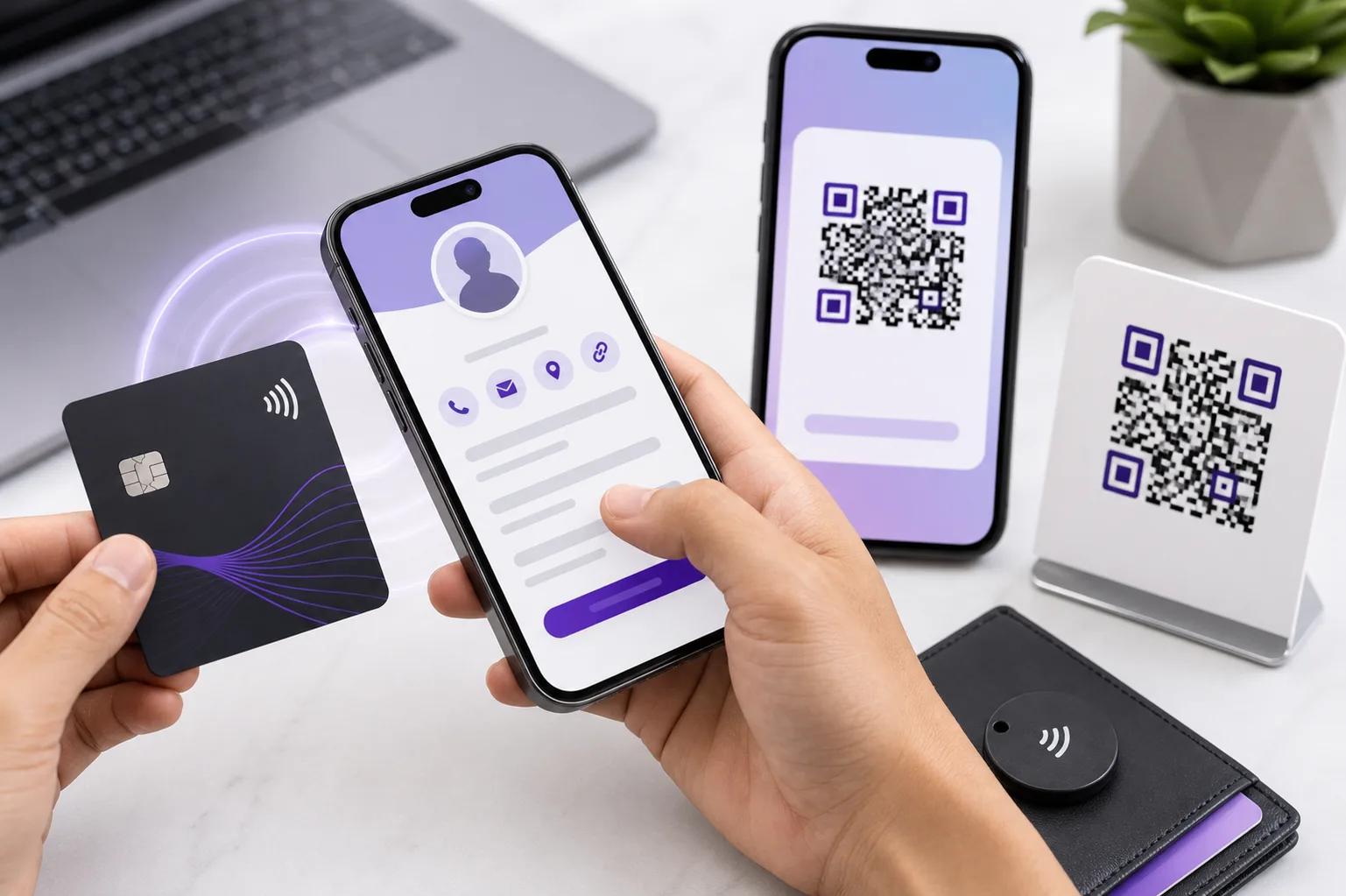 NFC card and QR code sharing tools for digital business cards