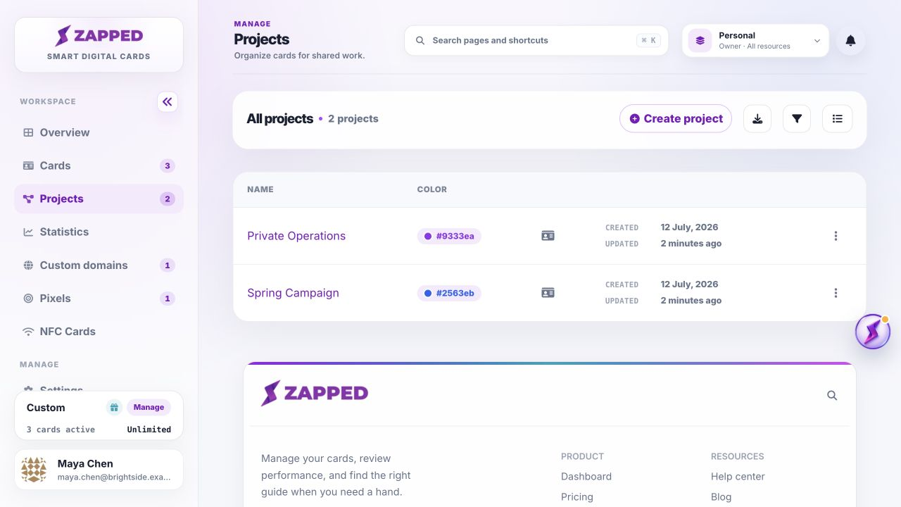 Fictional Projects page showing Brightside Studio projects.
