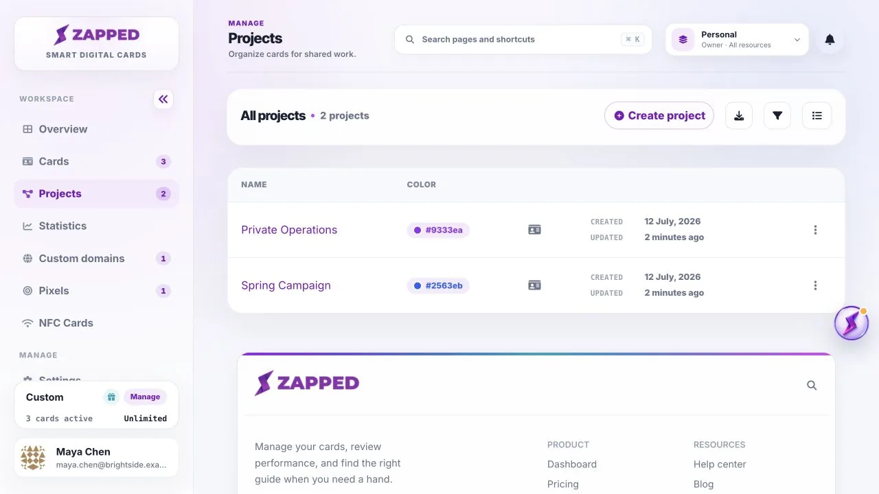 Fictional Projects page showing Brightside Studio projects.