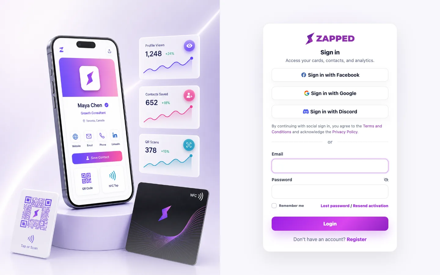 Fictional Zapped sign-in page.
