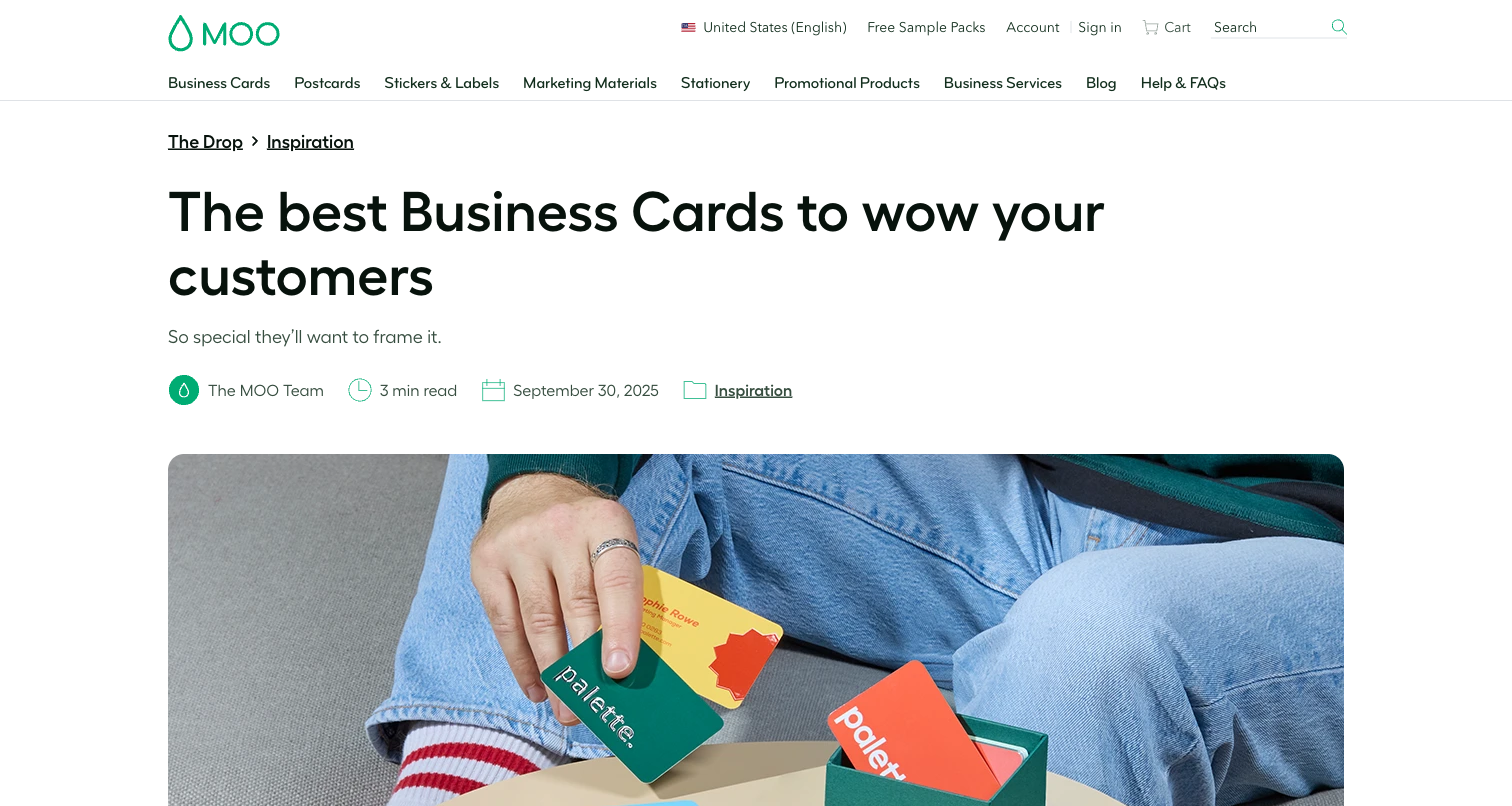 MOO special finish business card article showing premium card inspiration