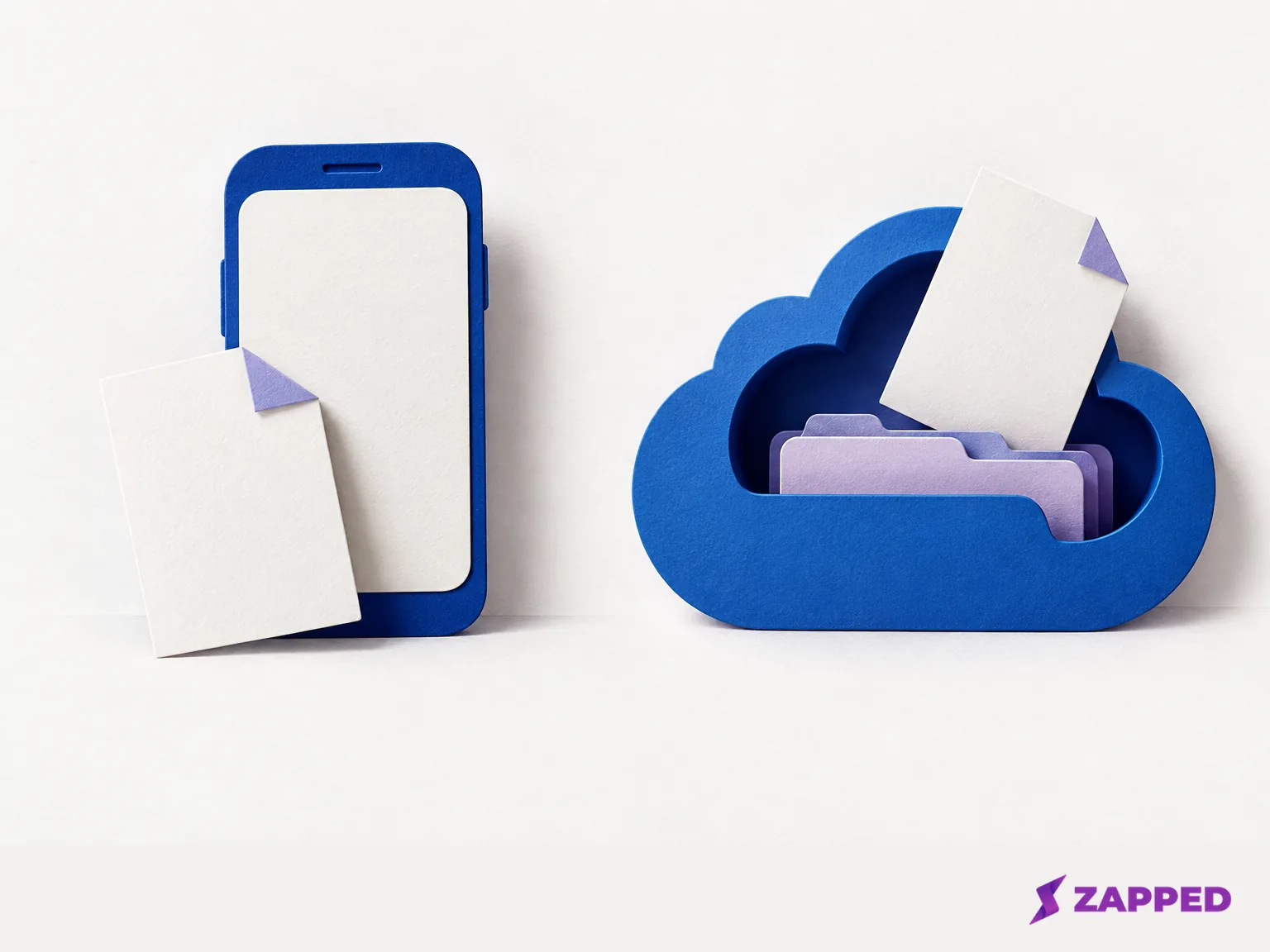 Cut-paper illustration contrasting a contact file at a phone with a file entering a cloud address book, representing two import routes.