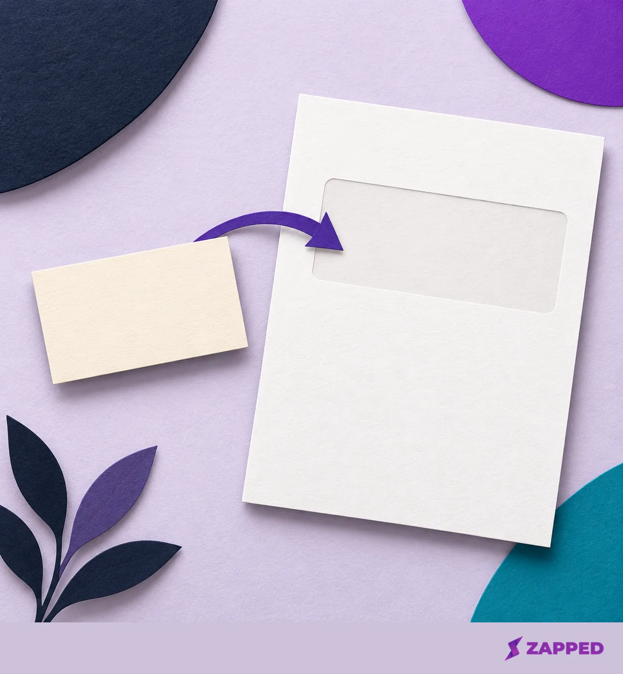 A blank business card beside an empty export sheet, connected by a small arrow