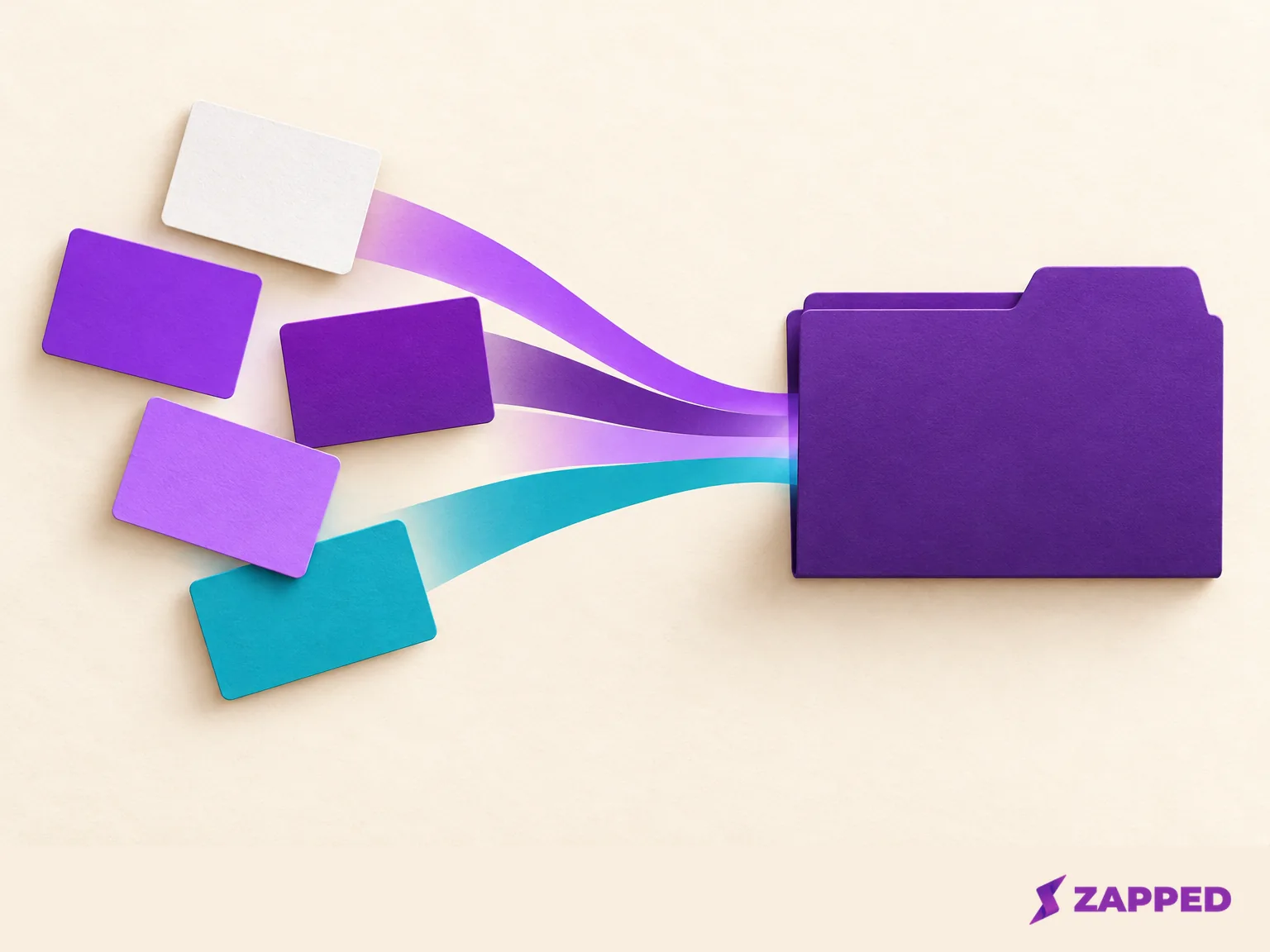Several separate blank contact card shapes join into one blank file.