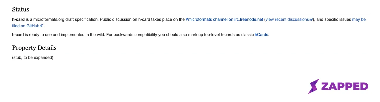 Screenshot of the microformats h-card specification page showing the sentence instructing authors to also mark up top level h-cards as classic hCards