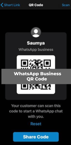 WhatsApp Business iPhone QR code screen with Share Code button