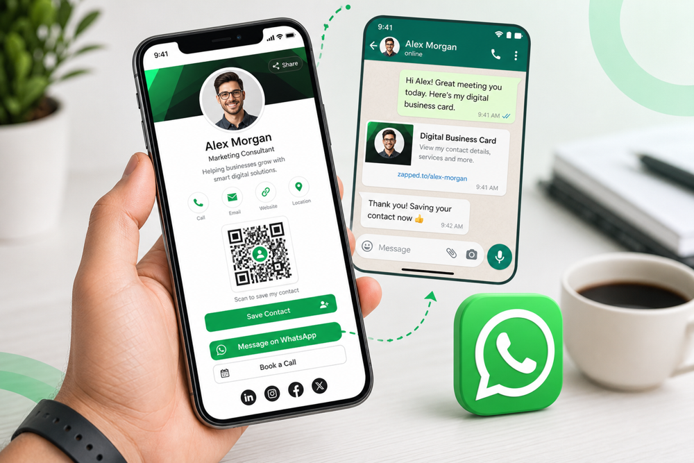 Digital business card shared through a WhatsApp chat