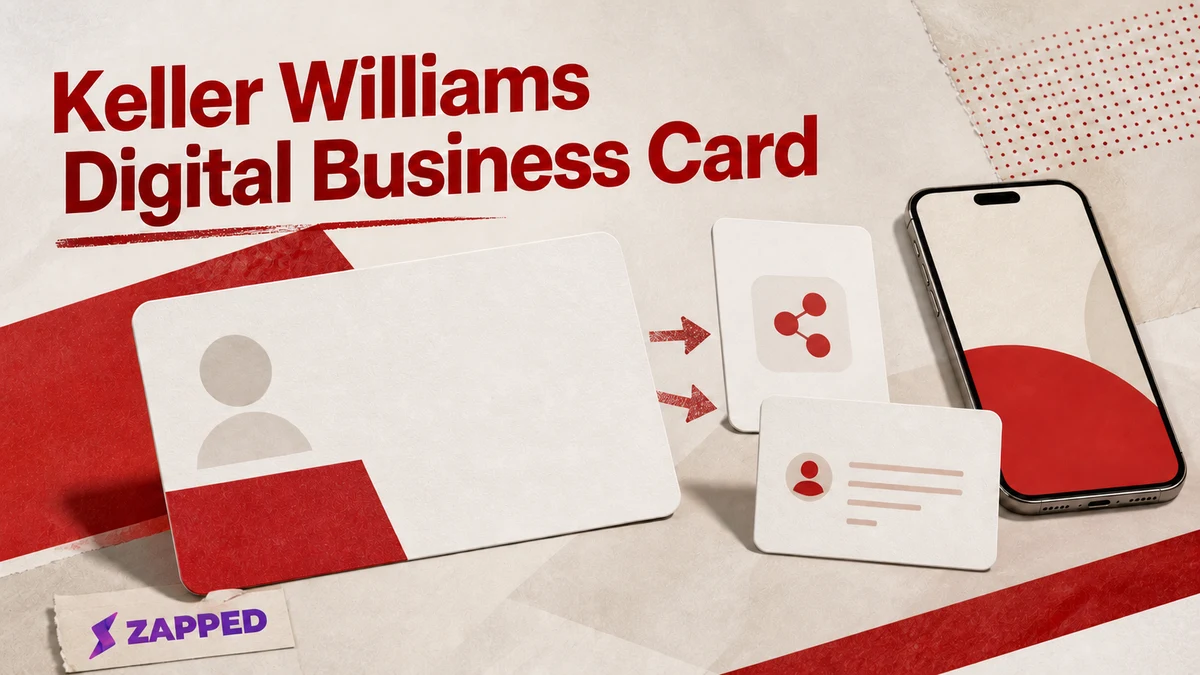 Keller Williams agent digital business card decision guide with a phone, QR card, and profile checklist