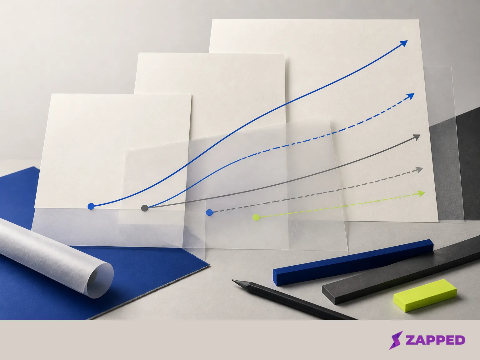 Blank report sheets and abstract forecast curves begin at different points
