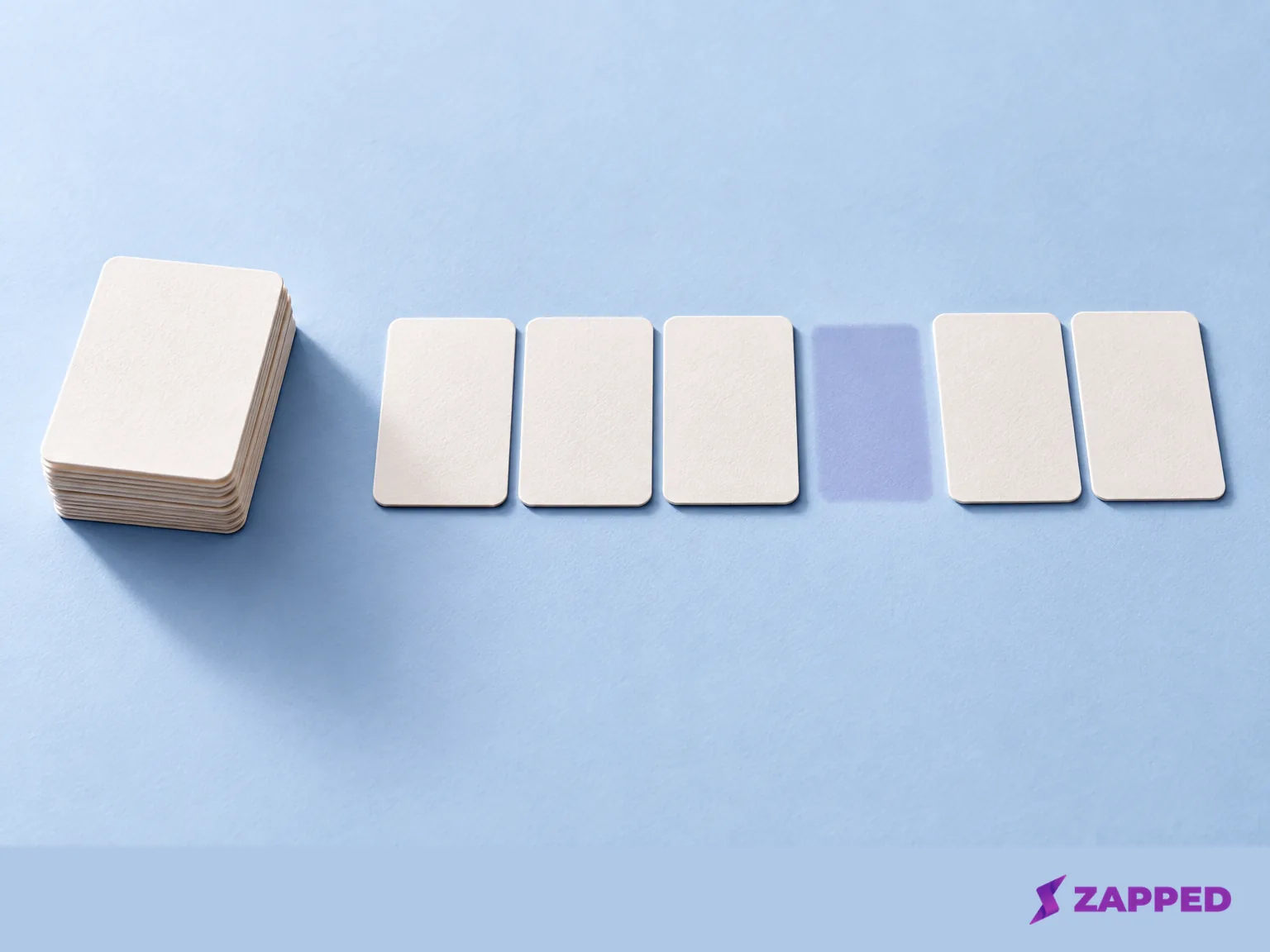 Blank source contact stack beside saved cards with one empty position showing a missing contact