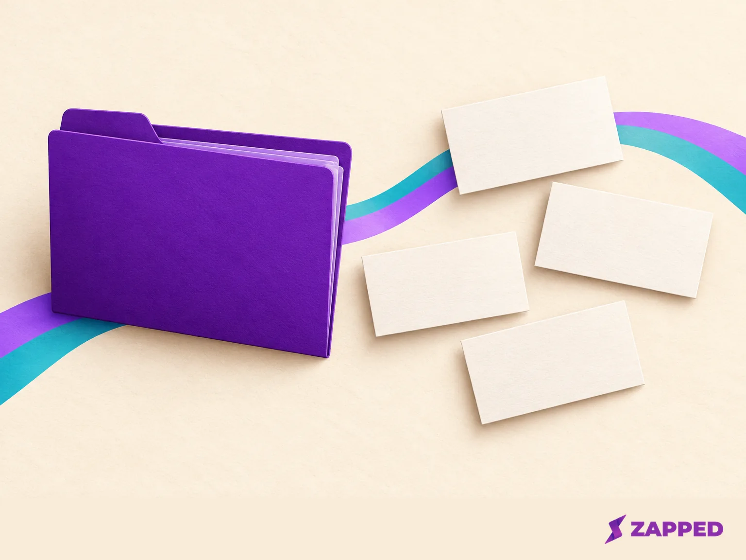 Several blank contact card shapes separate from one blank file.