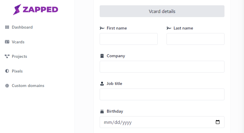 Enter vCard Details
