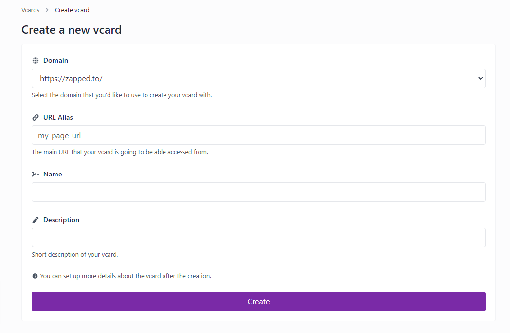 Create vcard - ⚡️ZAPPED