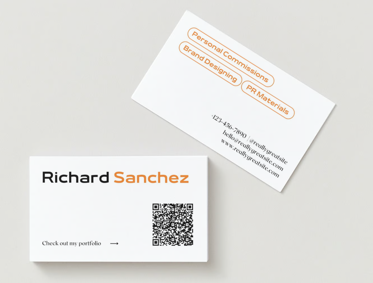 Printed business card example with QR code and call to action