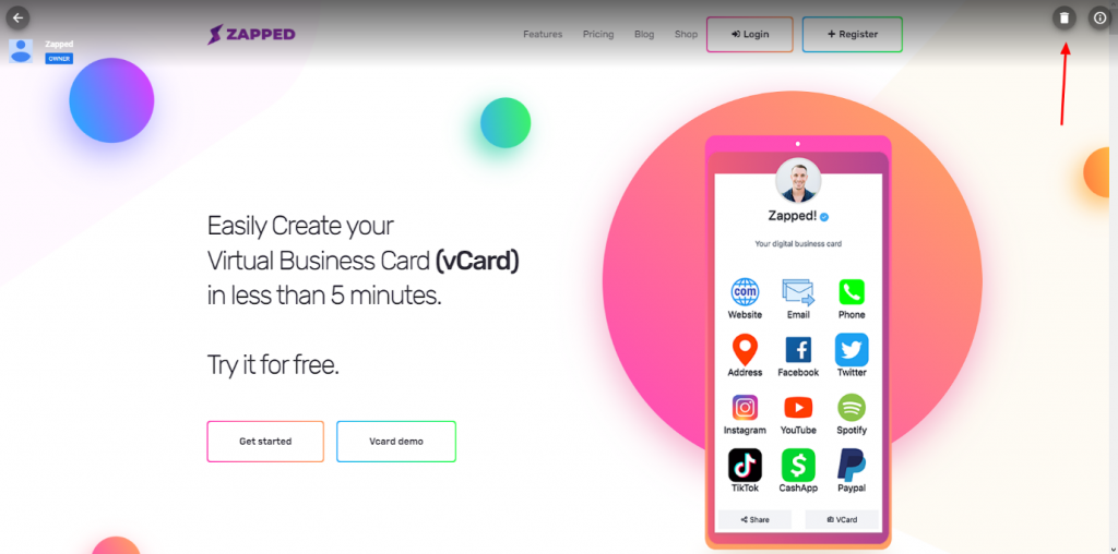 Zapped Virtual business card apps