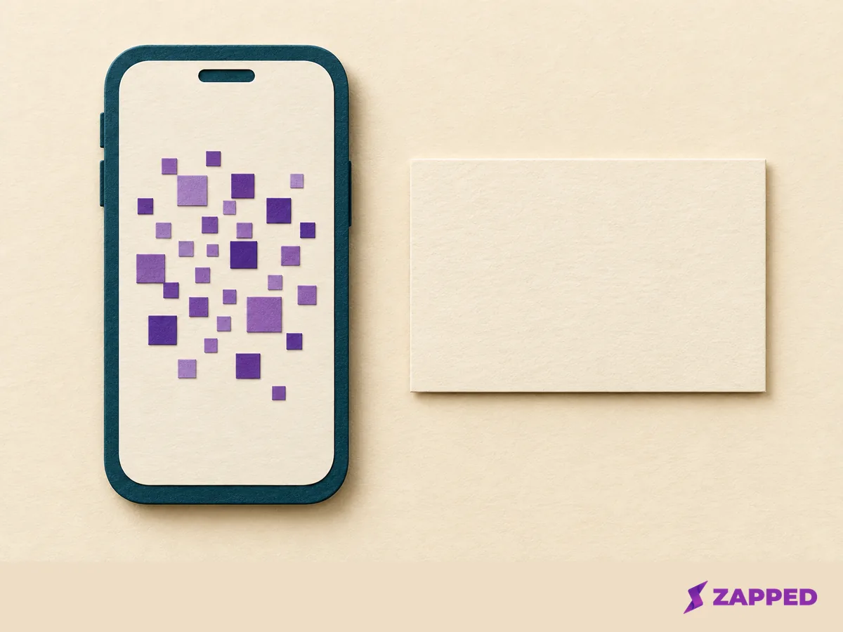 A conceptual phone with abstract square marks sits beside a blank paper card, showing two ways to keep a code ready.