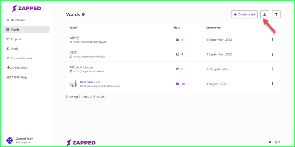 How to Access Vcards Section?