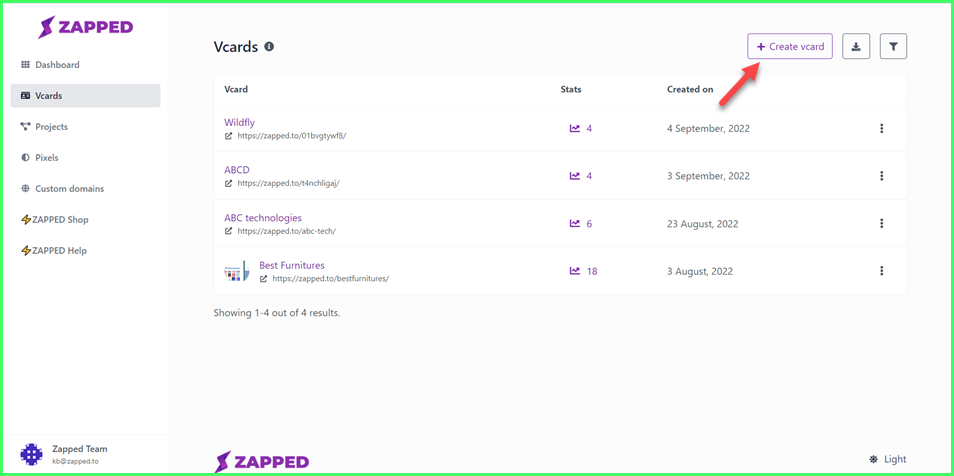 How to Access Vcards Section?